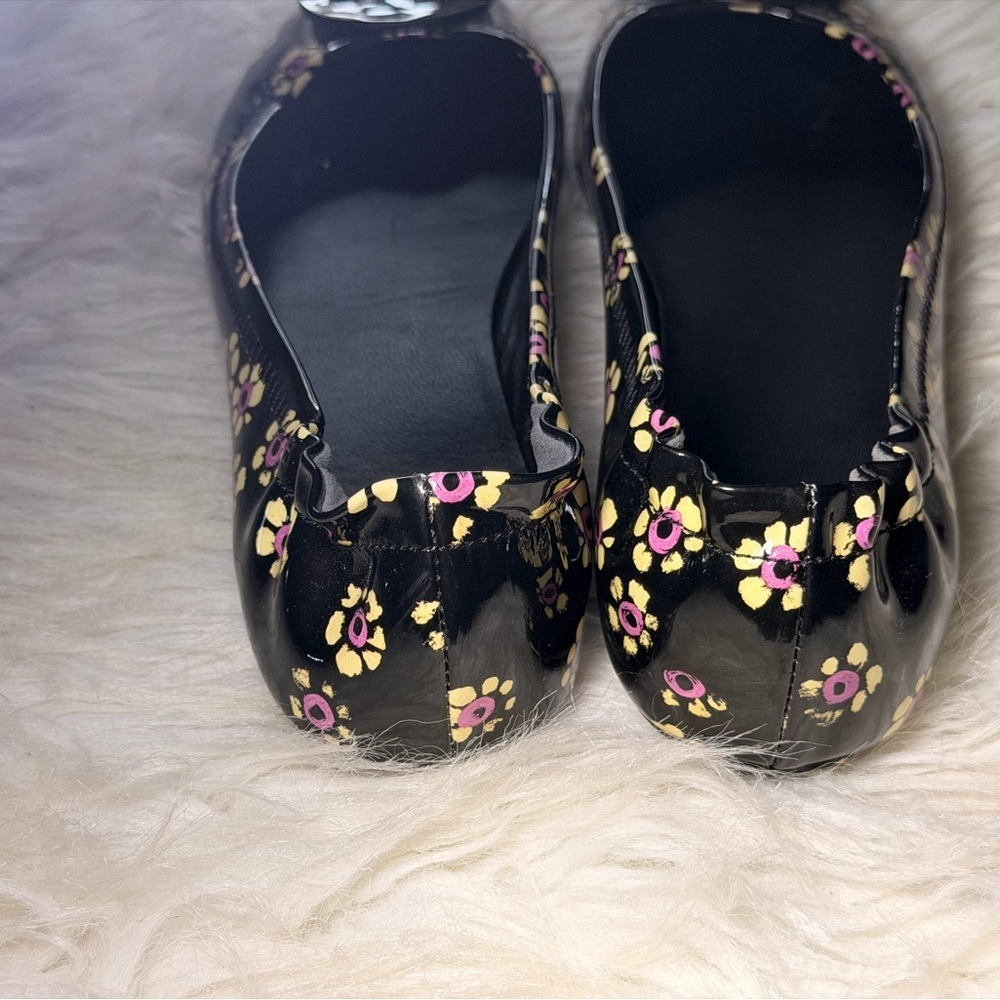 Tory Burch Black and Pink Floral Flats - Picture 4 of 5